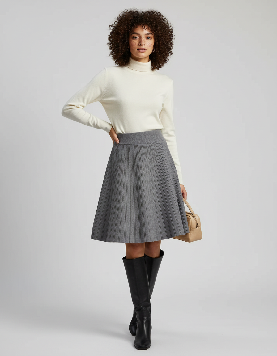 Jupe Plissée maille grise chic