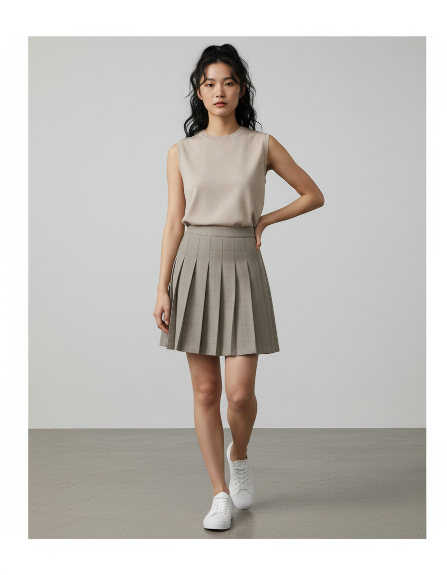 Jupe Plissée beige A-line chic