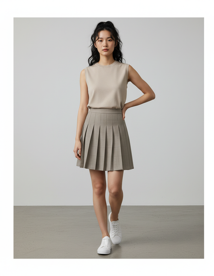 Jupe Plissée beige A-line chic