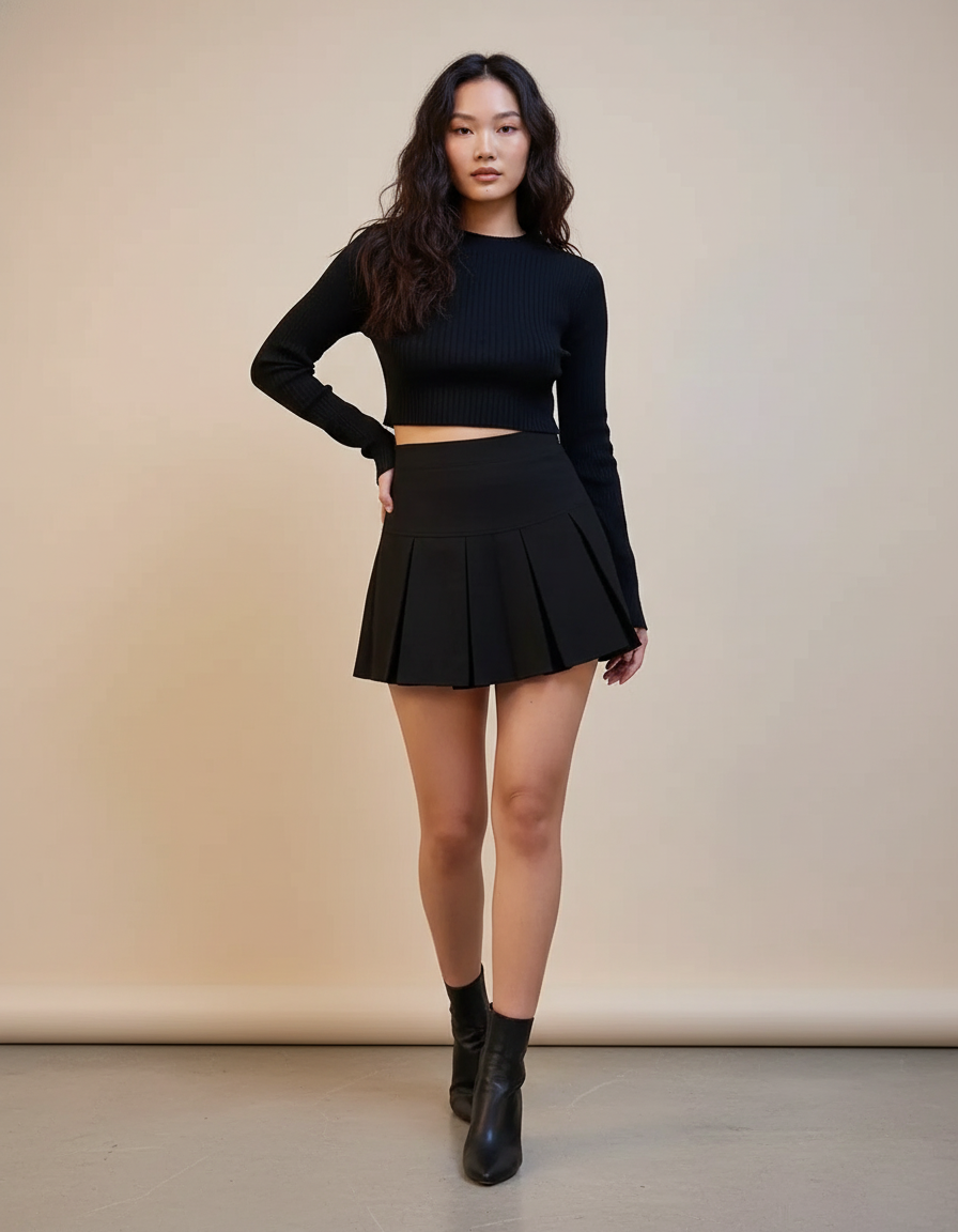 Jupe Plissée Noire Mini Chic urbaine