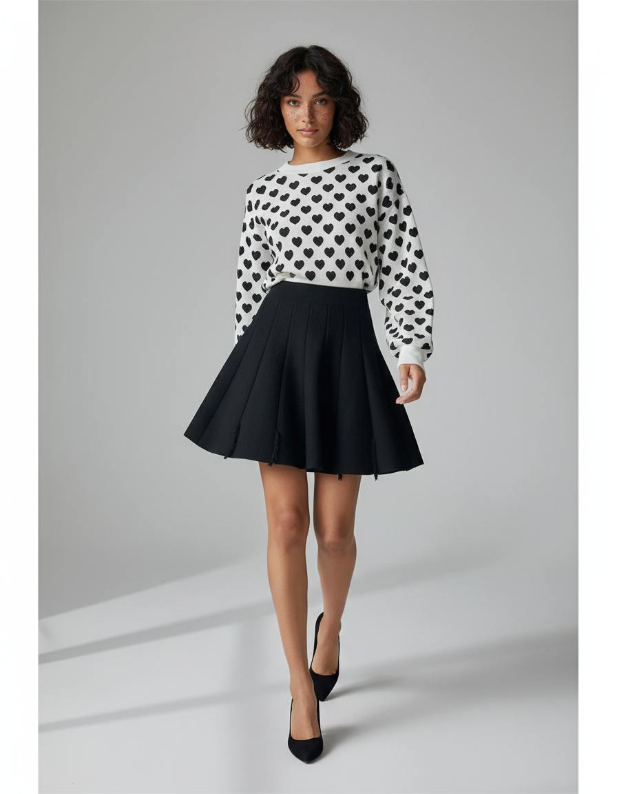 Jupe Plissée Noire Tricotée Chic raffinée