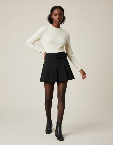 Jupe Plissée noire taille haute chic originale distinctive
