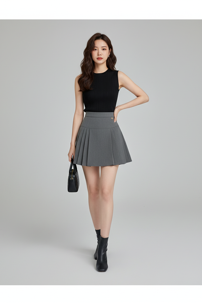 Jupe Plissée grise mini chic féminine