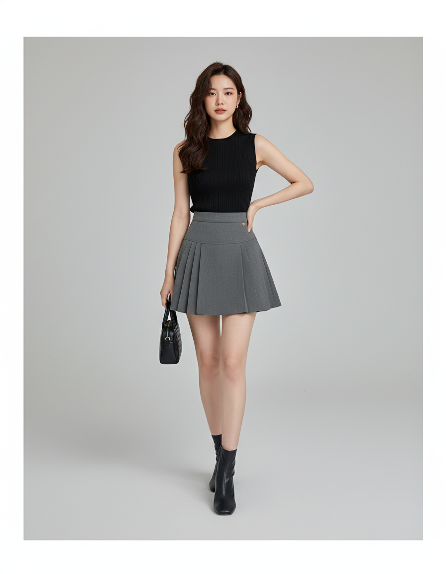 Jupe Plissée grise mini chic féminine