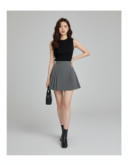 Jupe Plissée grise mini chic féminine