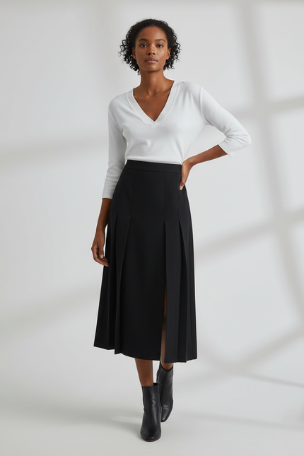 Jupe Plissée Noire Midi Chic confortable