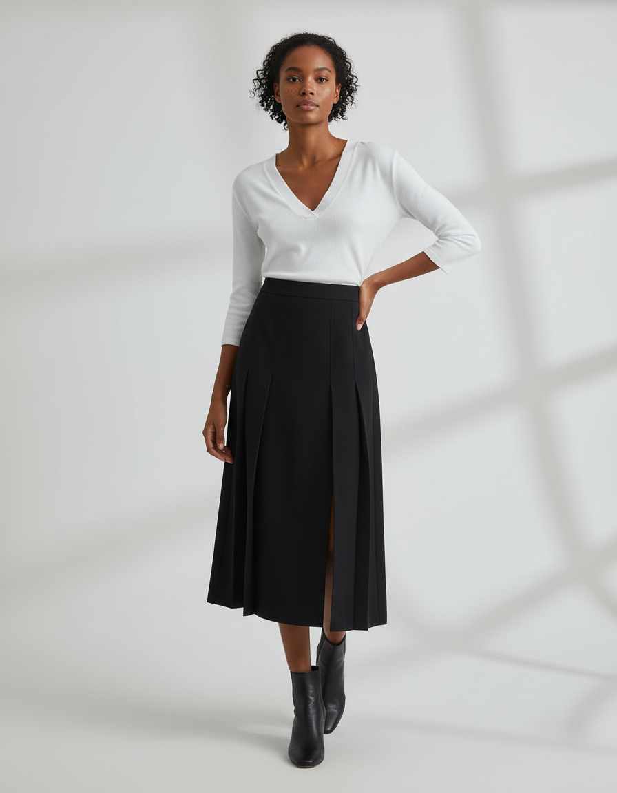 Jupe Plissée Noire Midi Chic confortable