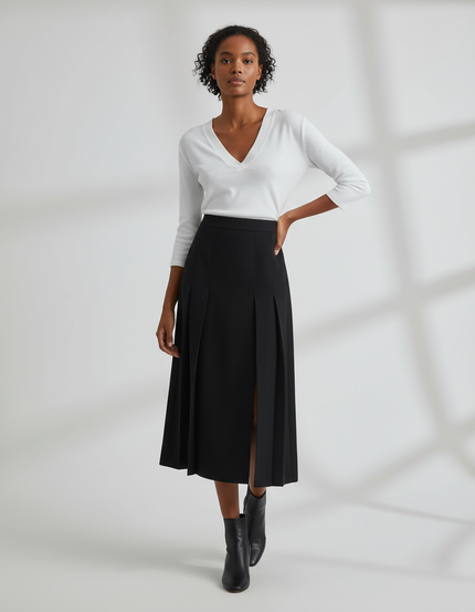 Jupe Plissée Noire Midi Chic confortable