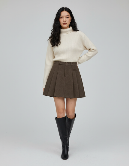 Jupe Plissée Laine Marron Preppy