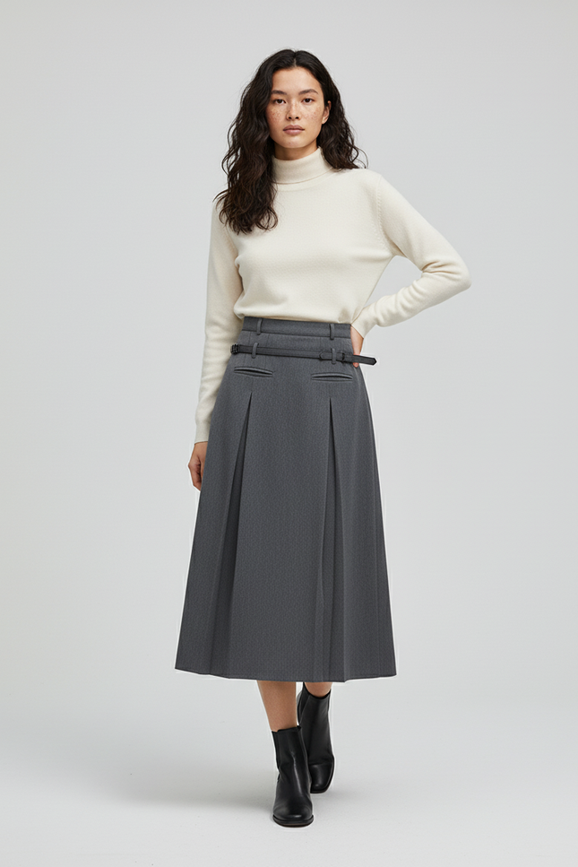 Jupe Plissée grise midi élégante