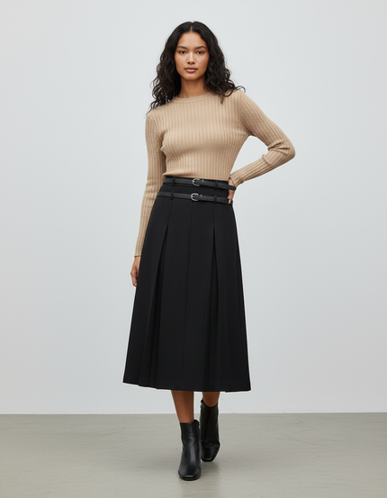 Jupe Plissée Noire Taille Haute Élégante stylée