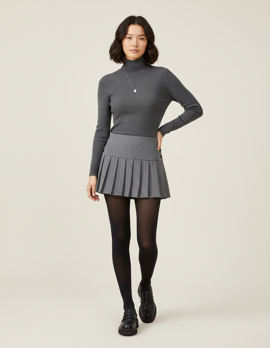 Jupe Plissée Grise Rayée Chic