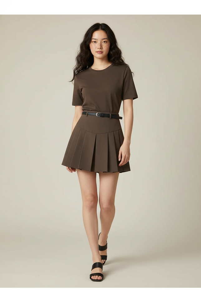 Jupe Plissée marron mini chic féminine