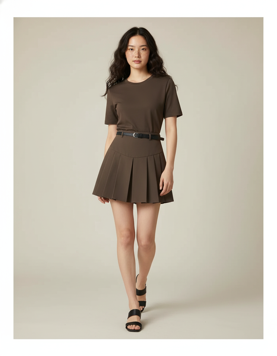 Jupe Plissée marron mini chic féminine