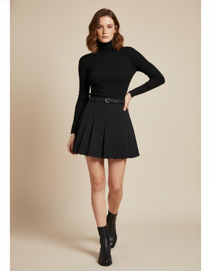 Jupe Plissée noire taille haute chic féminine