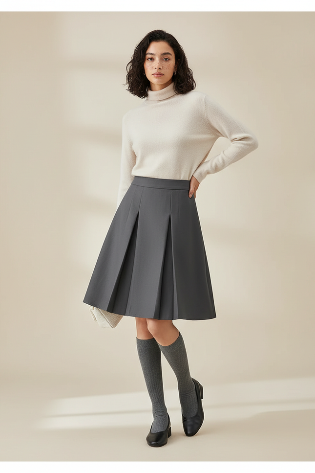 Jupe Plissée Grise A-line Preppy