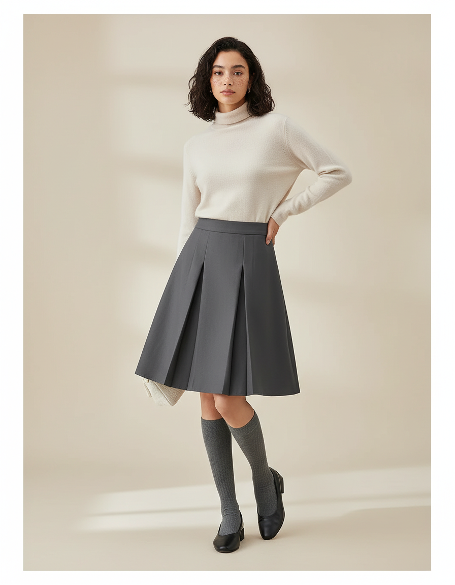 Jupe Plissée Grise A-line Preppy