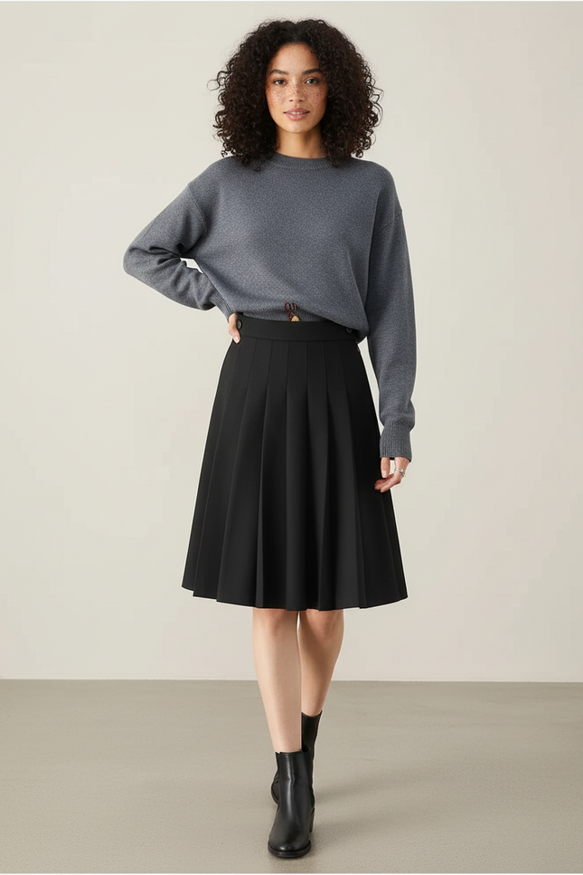 Jupe Plissée Noire Midi Chic dynamique