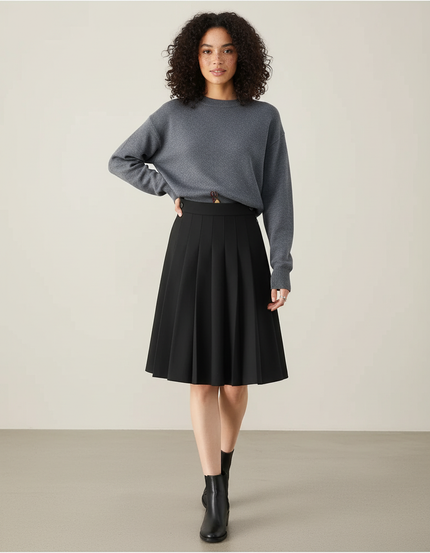 Jupe Plissée Noire Midi Chic dynamique