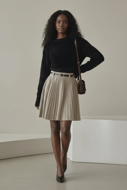 Jupe Plissée Beige Tricotée Élégante raffinée