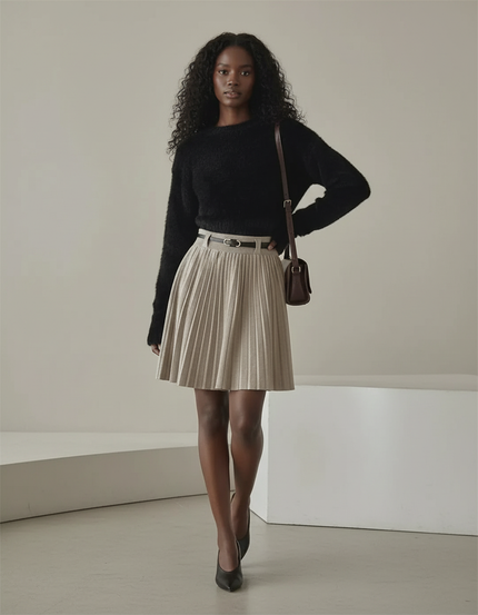 Jupe Plissée Beige Tricotée Élégante raffinée