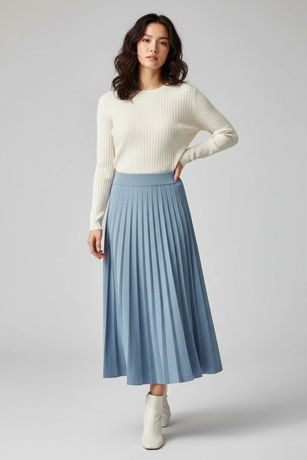 Jupe Plissée bleu clair tricotée élégante