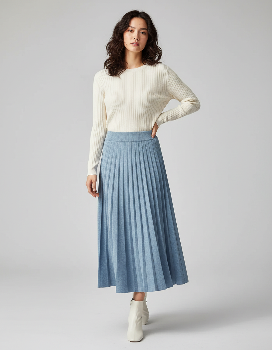 Jupe Plissée bleu clair tricotée élégante