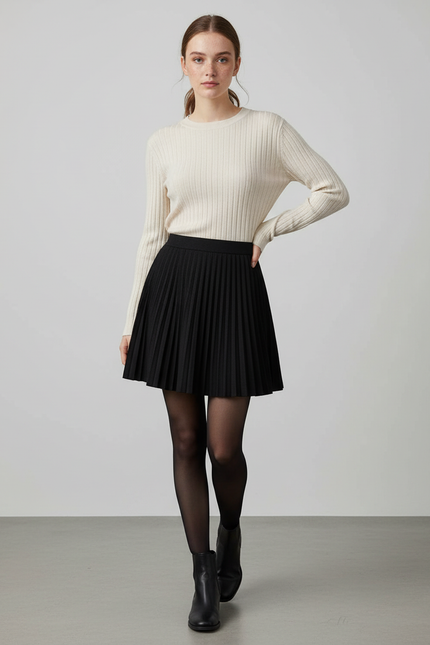Jupe Plissée noire mini décontractée confortable