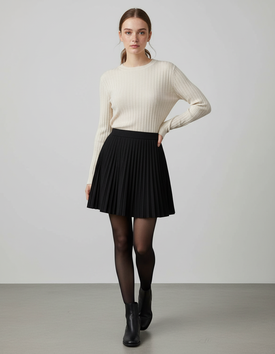 Jupe Plissée noire mini décontractée confortable