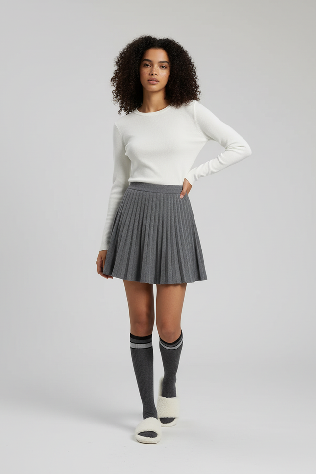 Jupe Plissée Grise Mini Décontractée polyvalente