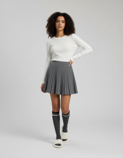 Jupe Plissée Grise Mini Décontractée polyvalente