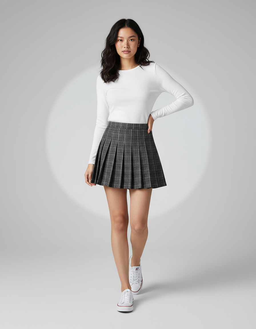 Jupe Plissée grise écossaise chic