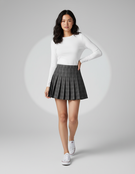 Jupe Plissée grise écossaise chic