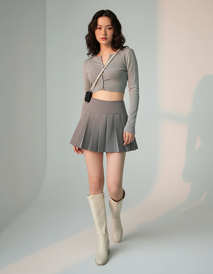 Jupe Plissée grise mini Preppy délicate