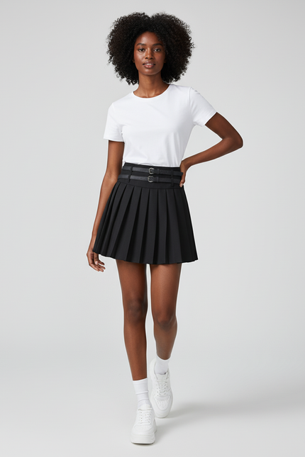 Jupe Plissée noire double ceinture sport