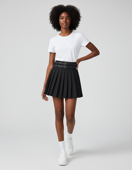 Jupe Plissée noire double ceinture sport