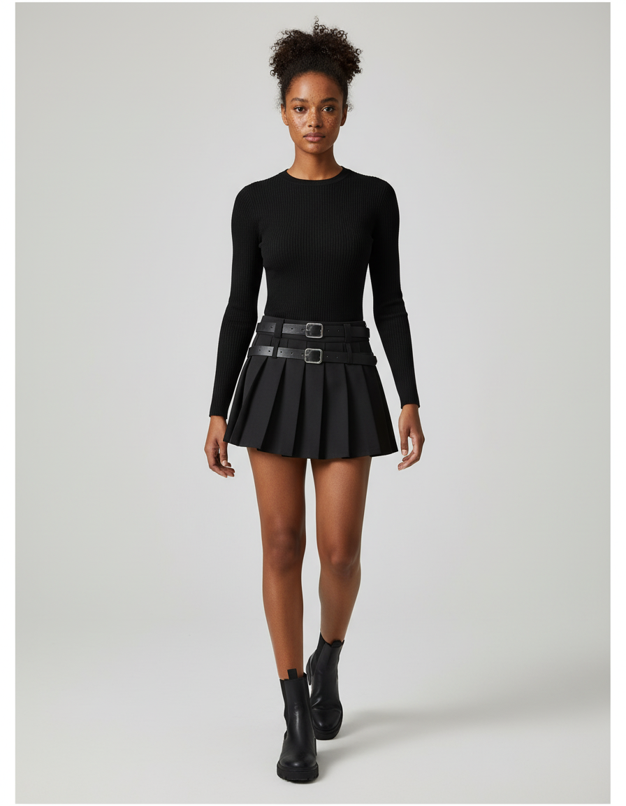 Jupe Plissée Noire Mini Chic délicate