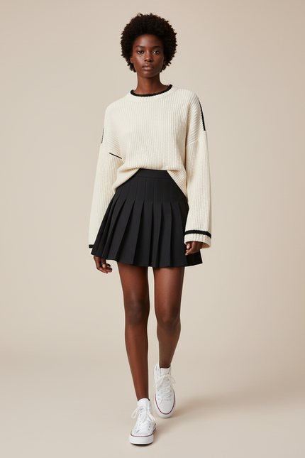 Jupe Plissée noire mini chic dynamique