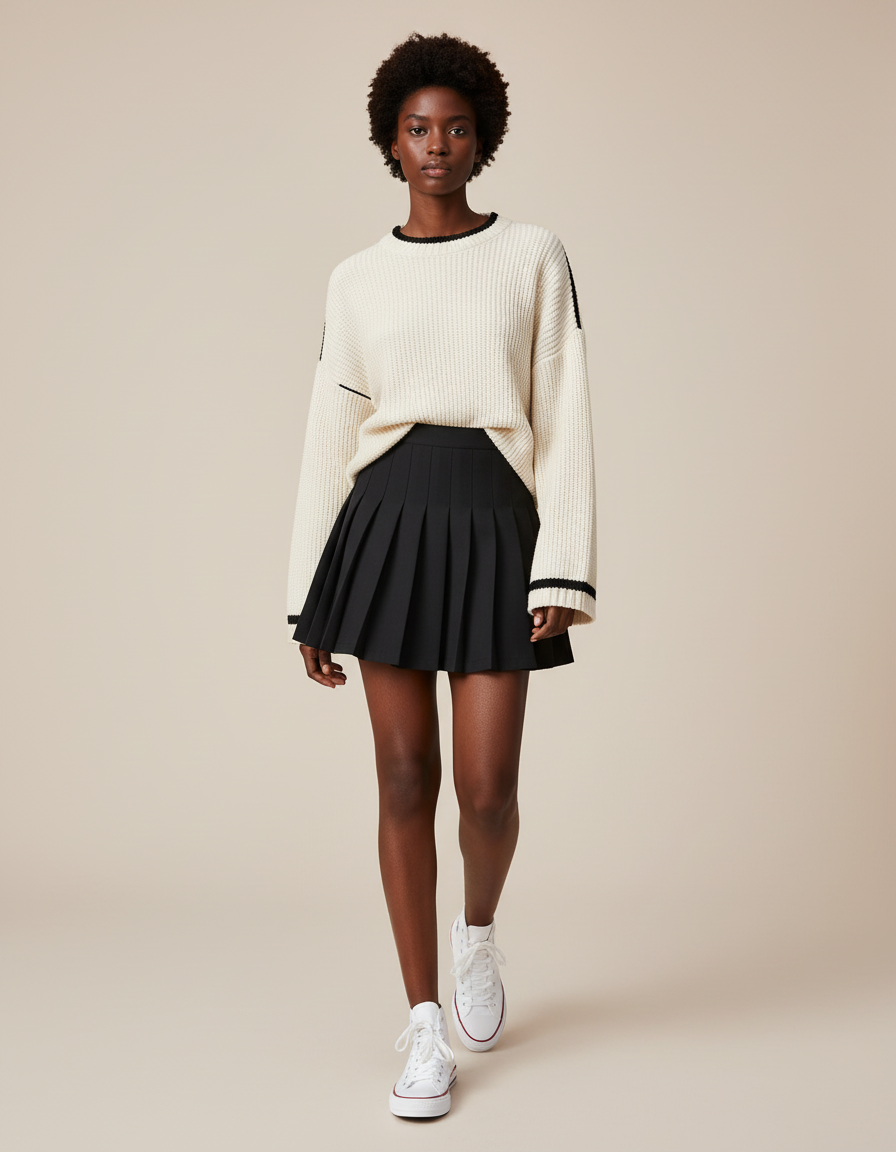 Jupe Plissée noire mini chic dynamique