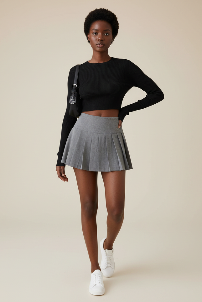 Jupe Plissée mini grise décontractée