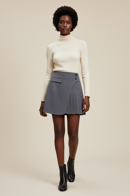 Jupe Plissée asymétrique grise chic