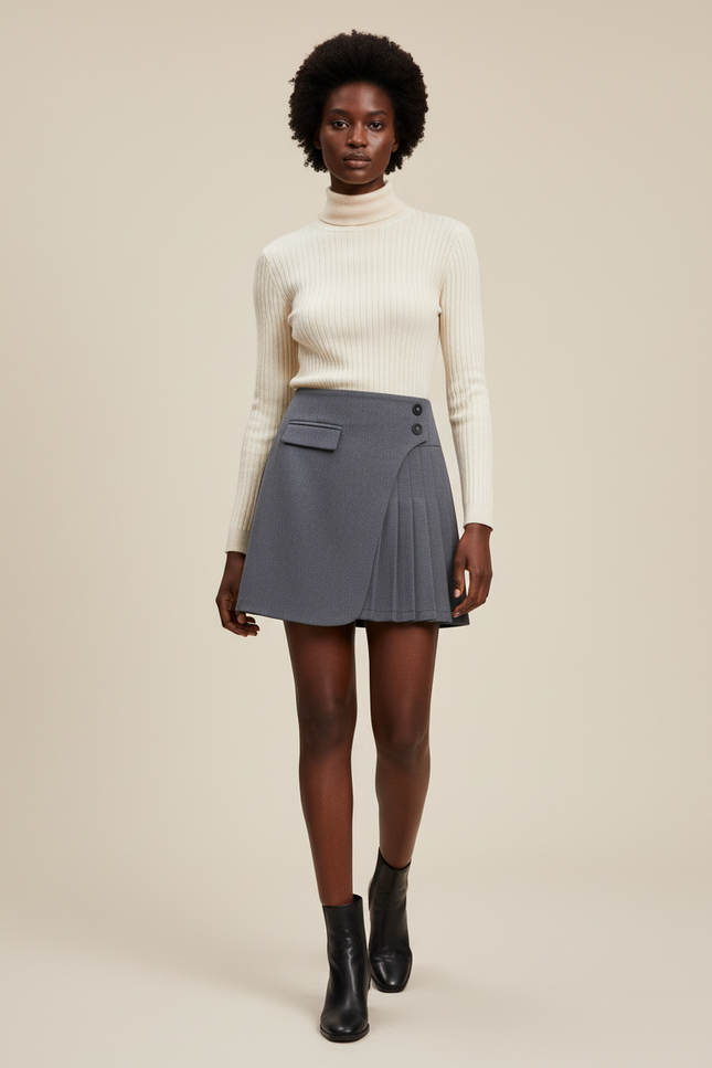 Jupe Plissée asymétrique grise chic