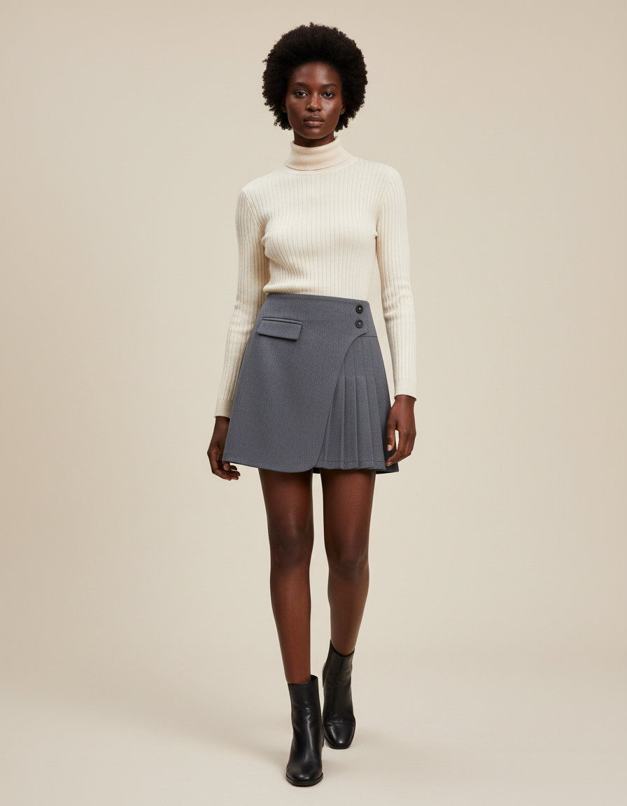 Jupe Plissée asymétrique grise chic