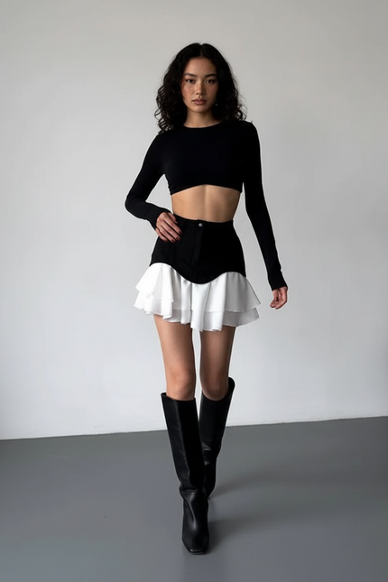 Jupe Plissée volants bicolore chic