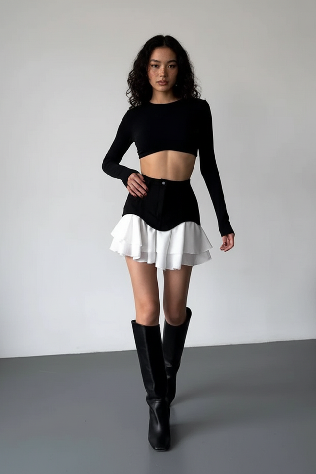 Jupe Plissée volants bicolore chic