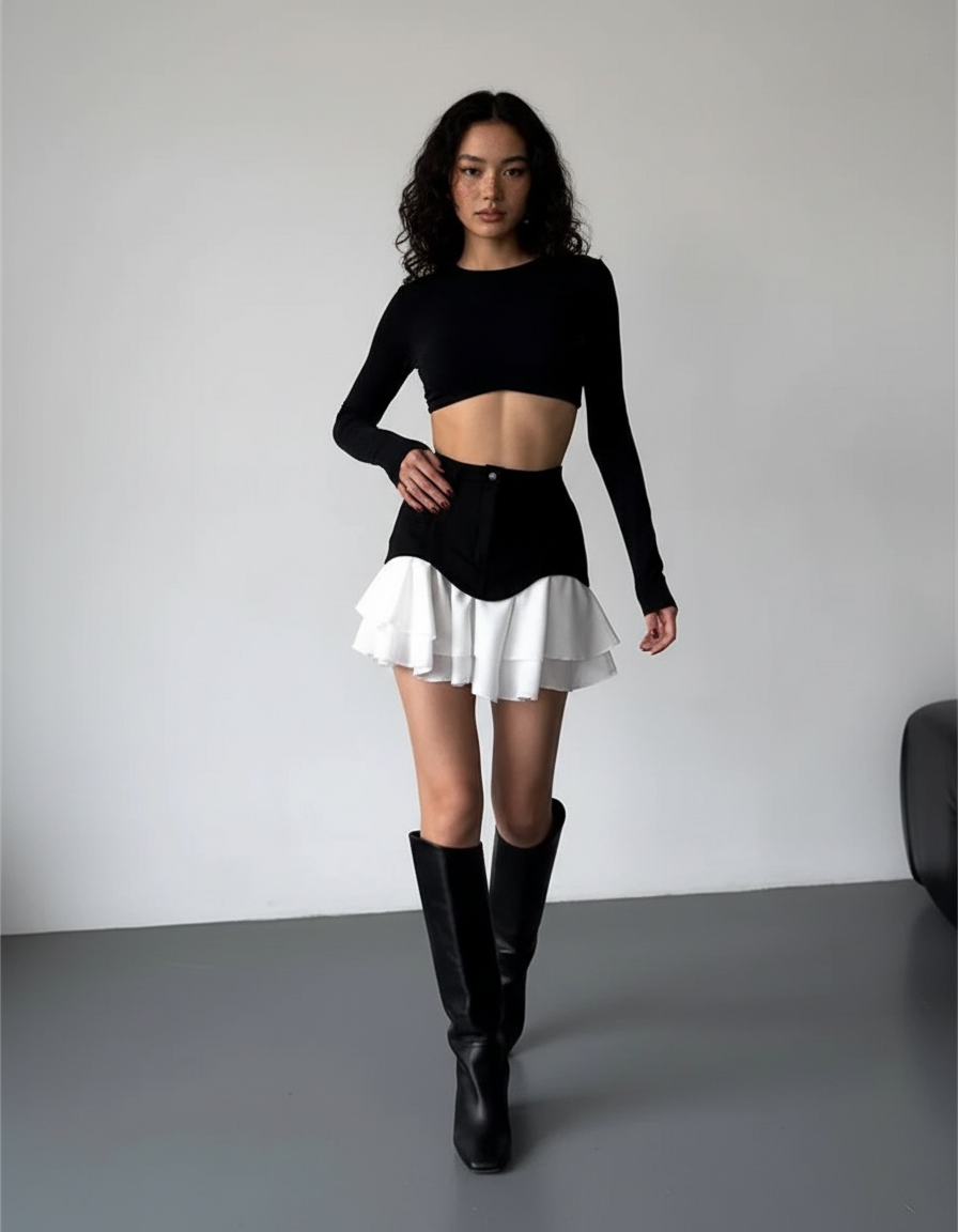 Jupe Plissée volants bicolore chic
