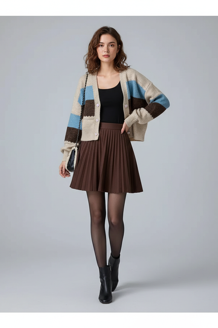 Jupe Plissée Marron Mini Chic
