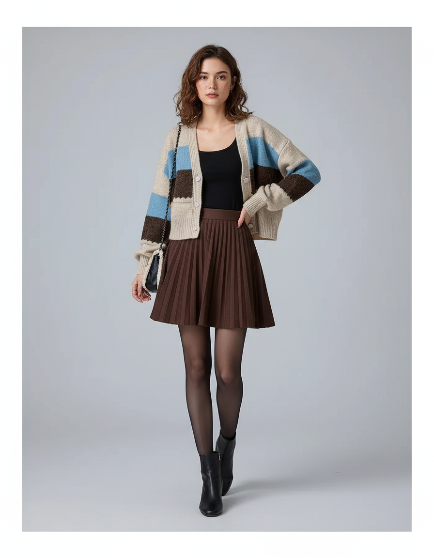 Jupe Plissée Marron Mini Chic