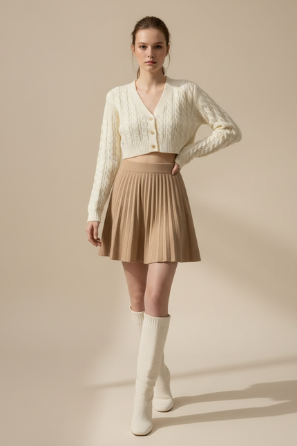Jupe Plissée beige maille chic