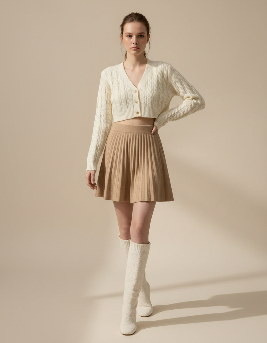 Jupe Plissée beige maille chic